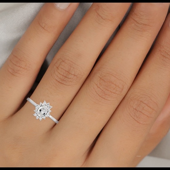 LUSTRO STELLA Made with Finest CZ Halo Ring in Platinum Over Sterling Silver - Picture 2 of 10